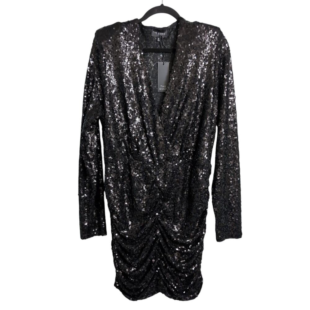 NWT The Sang Black Sequin Ruched Mini Dress 2X (Plus Size)